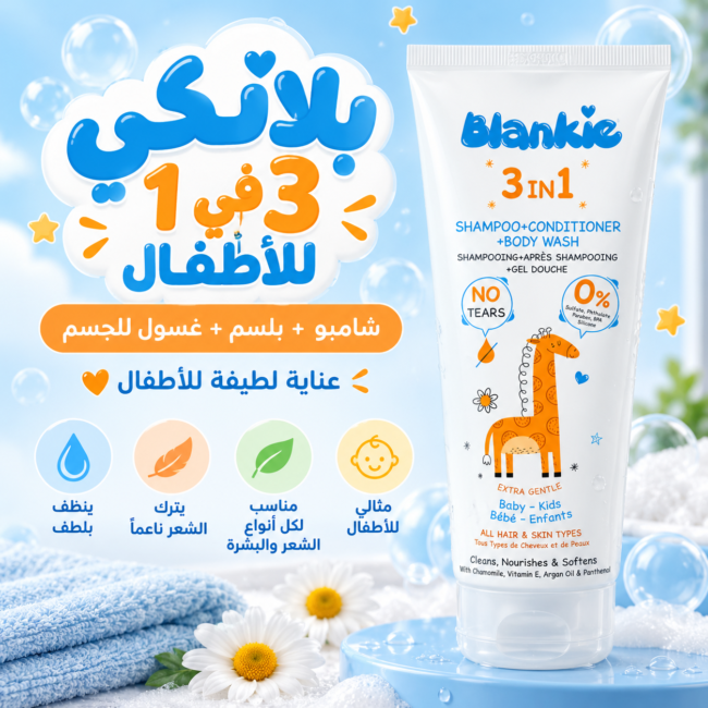 شامبو وبلسم وغسول جسم بلانكي للأطفال 3 في 1 بتركيبة لطيفة شامبو وبلسم وغسول جسم بلانكي للأطفال 3 في 1 بتركيبة لطيفة
